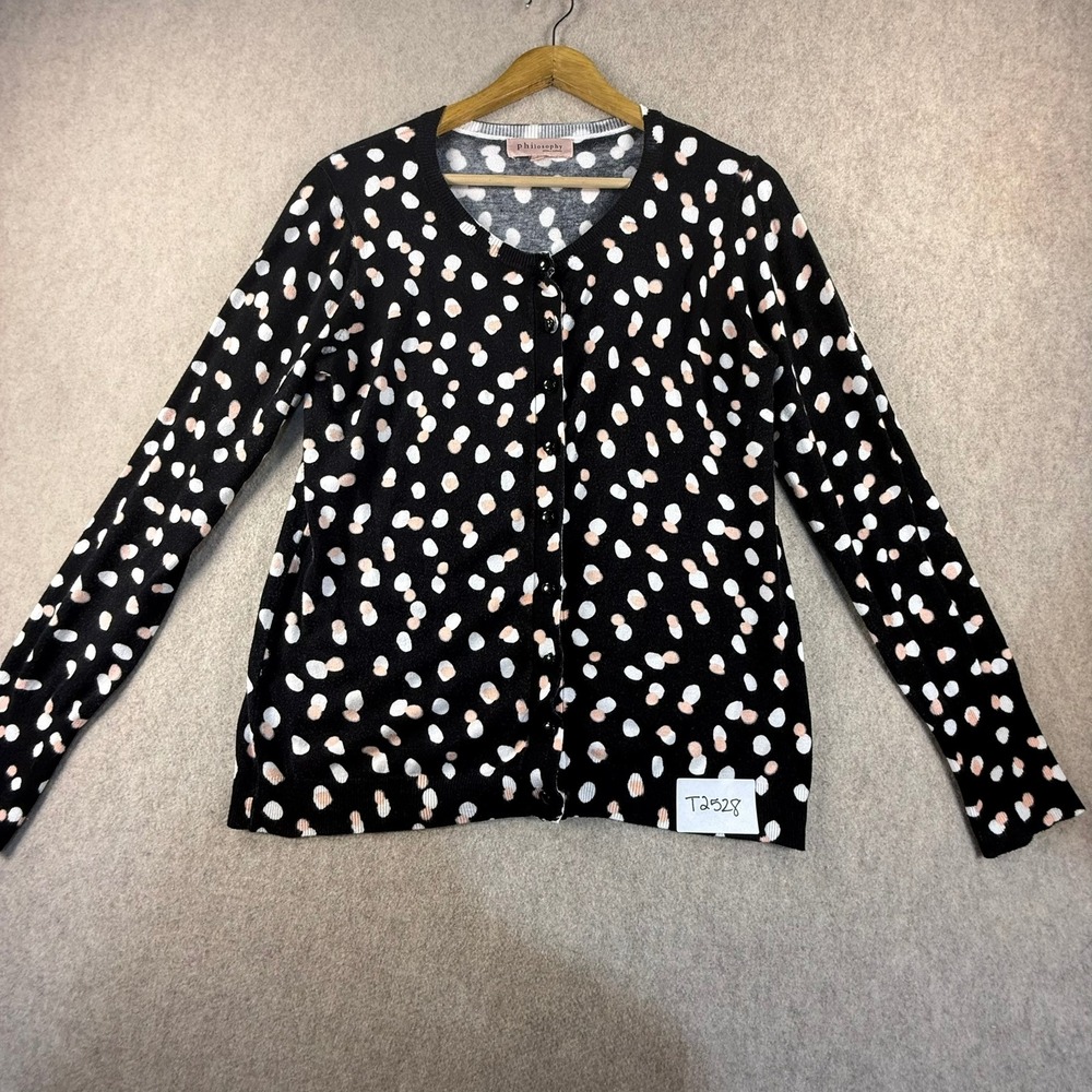 Philosophy Republic Clothing Black Polka Dot Cardigan Sweater Large